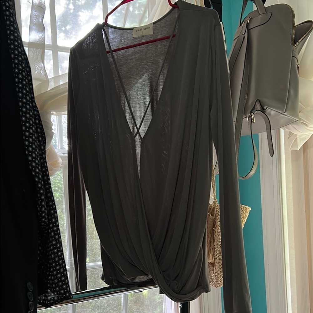 Vestique Gray Wrap Cut Out Blouse